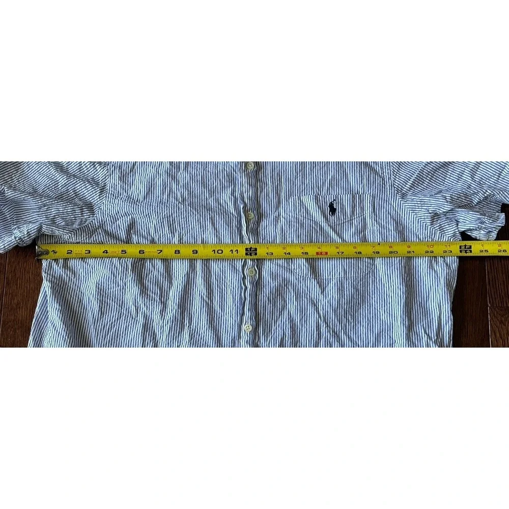 Mens Polo Ralph Lauren Dress Shirt XL Blue Button Cotton Short Sleeve Seersucker